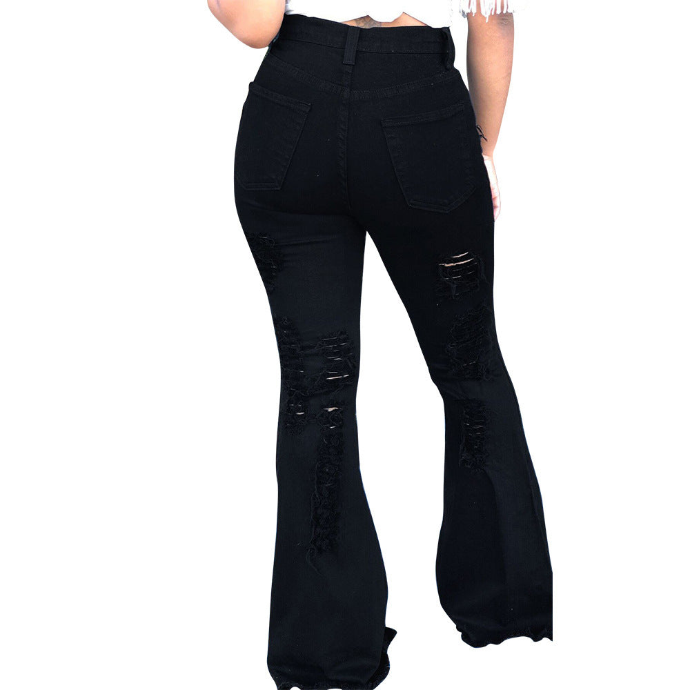Ladies' Explosive Ripped Fringed Flared Pants