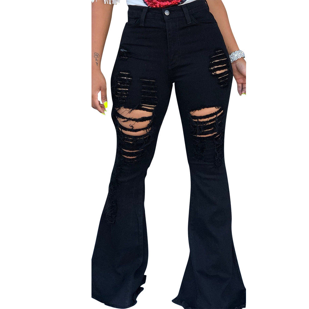 Ladies' Explosive Ripped Fringed Flared Pants