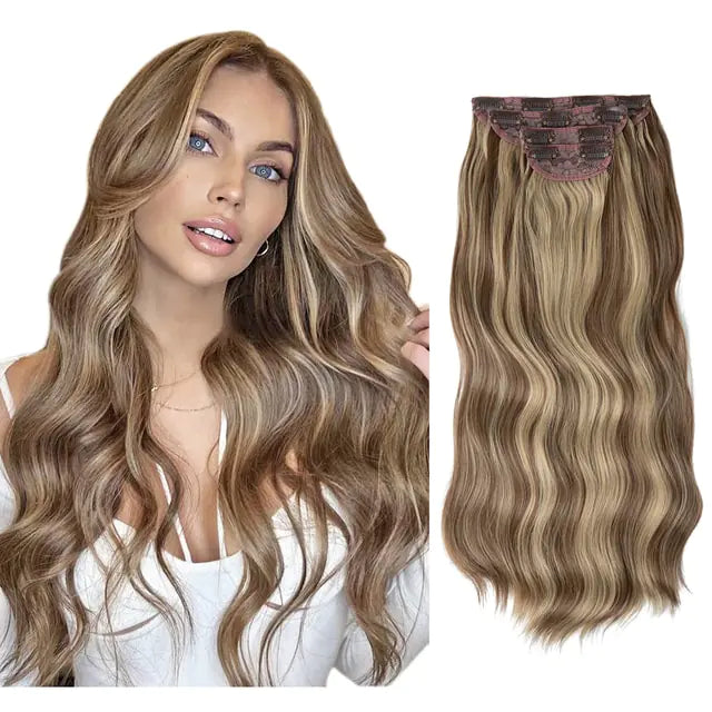 Extensiones de cabello sintético ondulado largo con clip