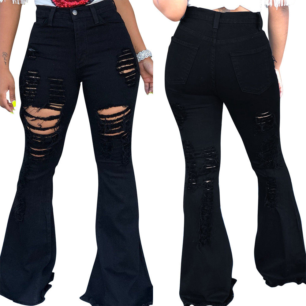 Ladies' Explosive Ripped Fringed Flared Pants