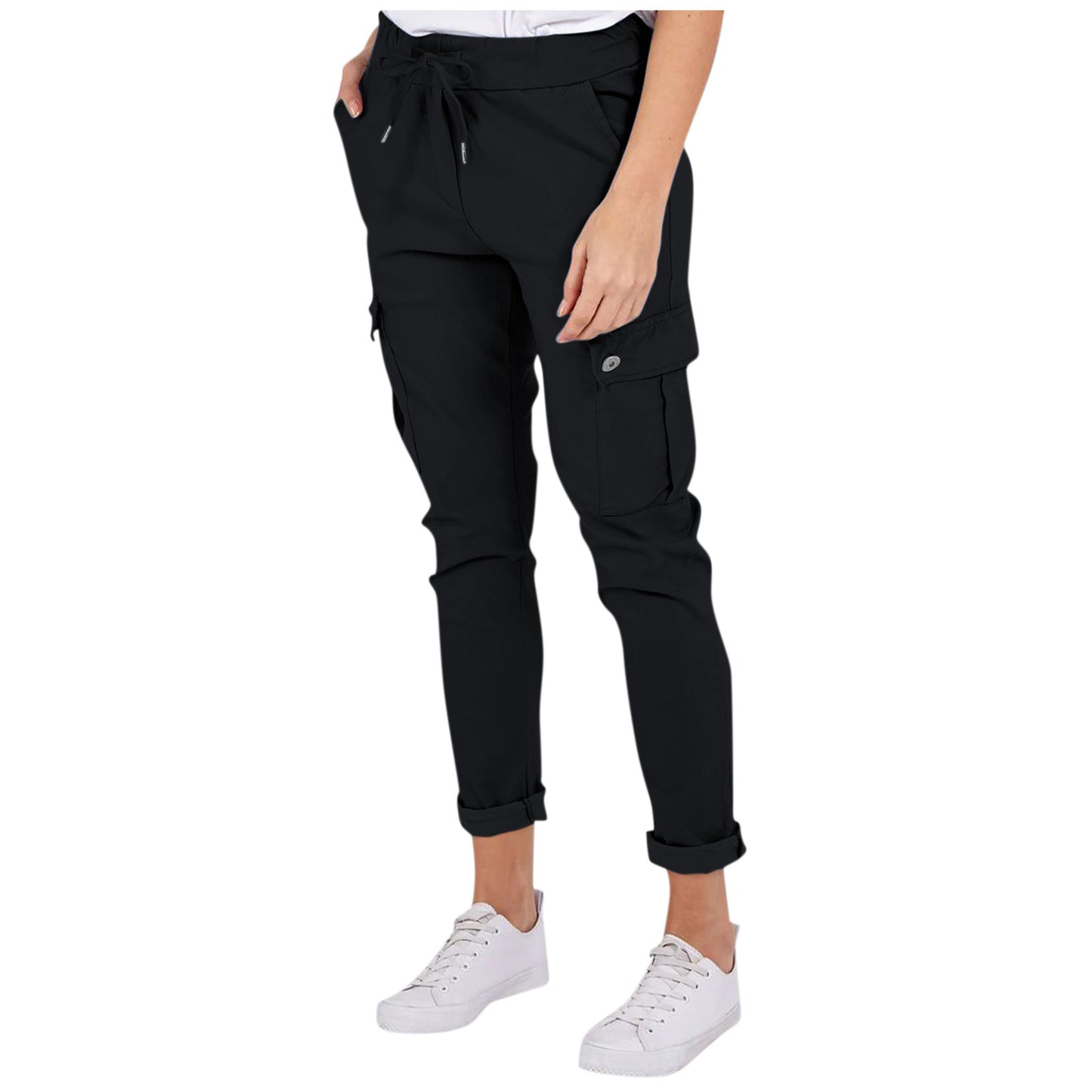Casual Cargo Pants With Pockets Solid Color Drawstring