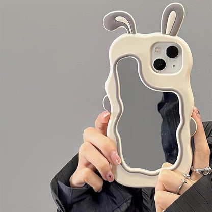 Cute Rabbit Ear Makeup Mirror Phone Case