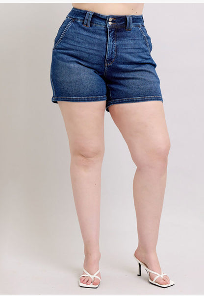 High Waist Double Buckle Denim Shorts