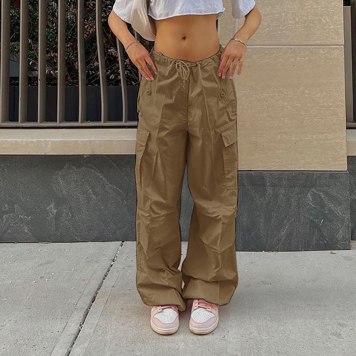 Casual Cargo Pants For Women Solid Color Drawstring