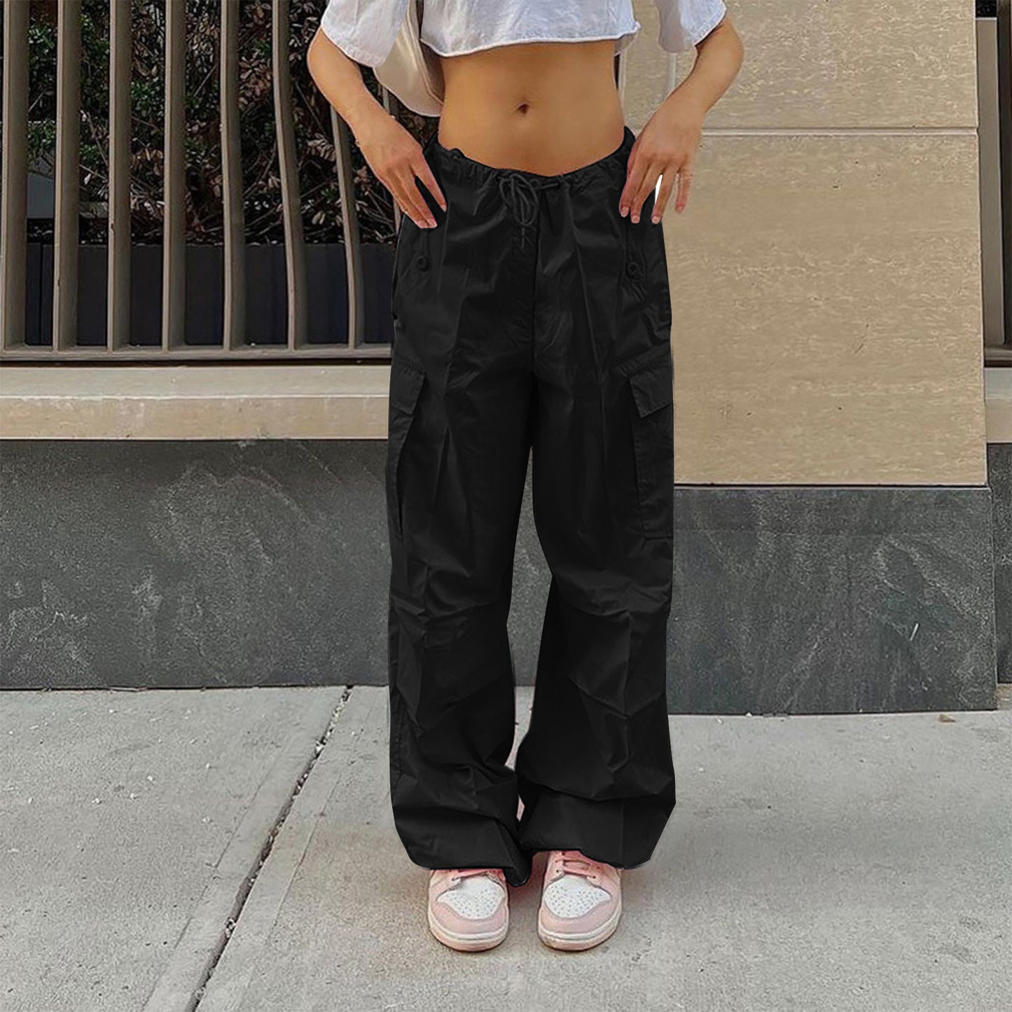 Casual Cargo Pants For Women Solid Color Drawstring
