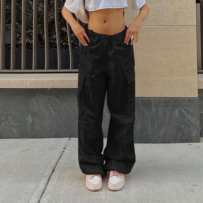 Casual Cargo Pants For Women Solid Color Drawstring