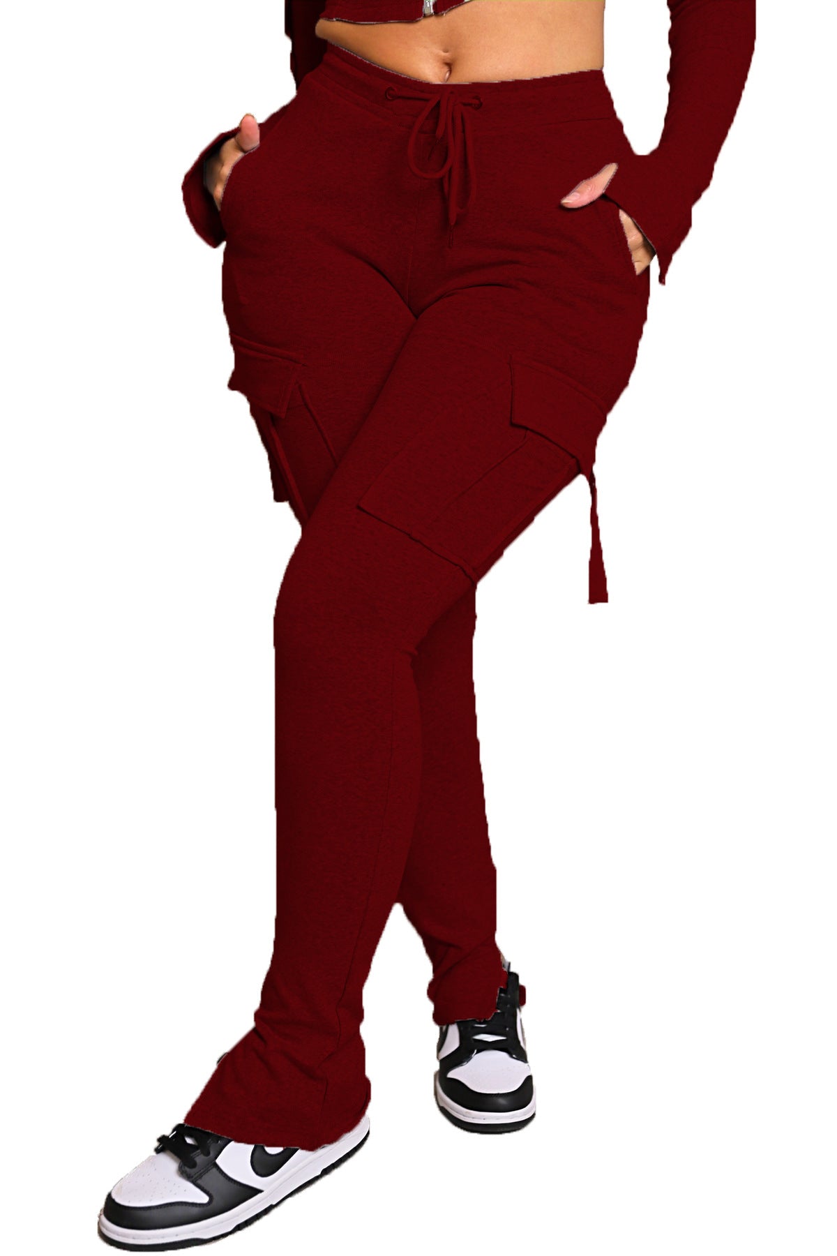 Cargo Pants With Pockets High Waist Drawstring Wide Leg