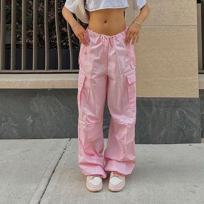 Casual Cargo Pants For Women Solid Color Drawstring