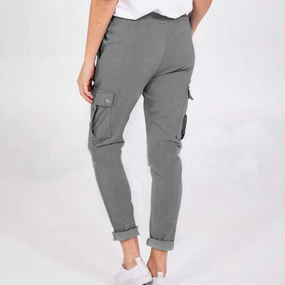 Casual Cargo Pants With Pockets Solid Color Drawstring