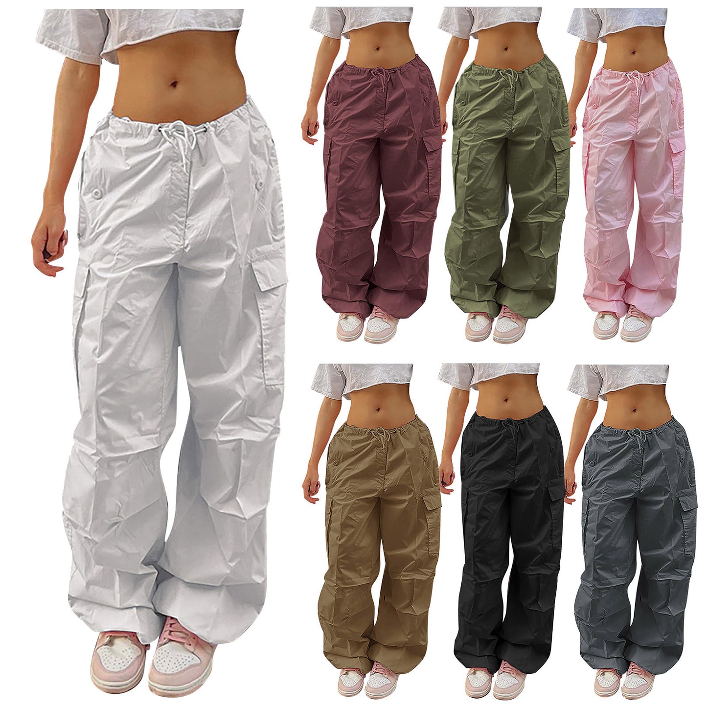 Casual Cargo Pants For Women Solid Color Drawstring