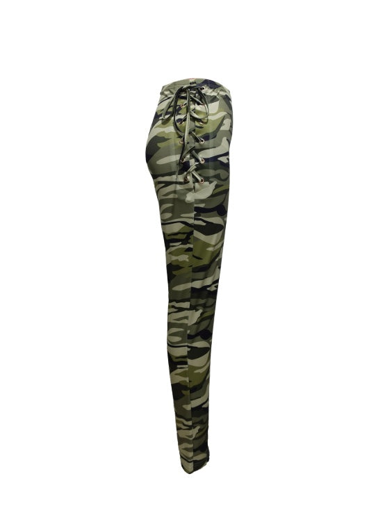 Lace Up High Waisted Camouflage Pants