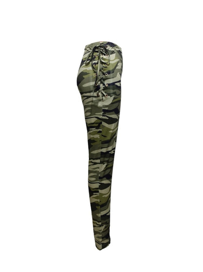 Lace Up High Waisted Camouflage Pants