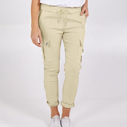 Casual Cargo Pants With Pockets Solid Color Drawstring