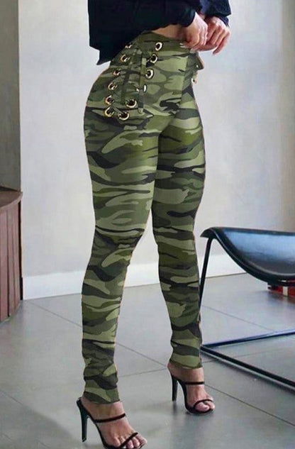 Lace Up High Waisted Camouflage Pants