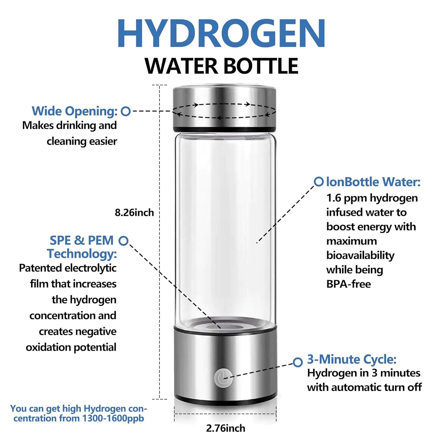 Fiudiry Hydrogen Water Generator Bottle