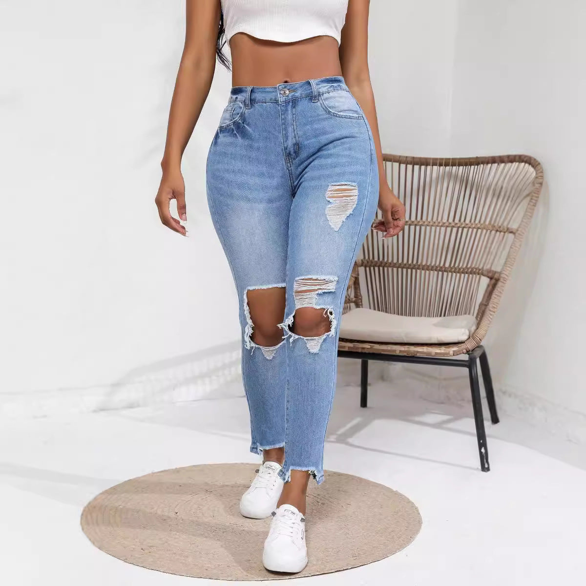 Slim High Waist Stretch Retro Denim Skinny Pants