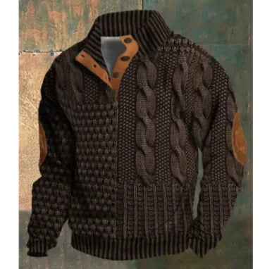 3D Digital Printing Trend Buckle Polo Sweater