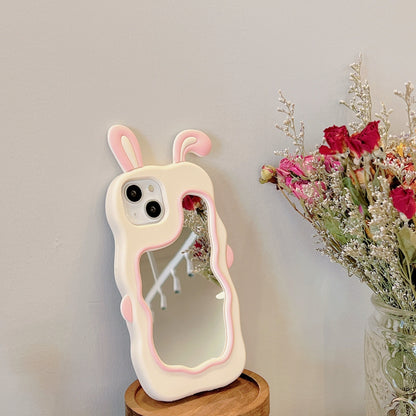 Cute Rabbit Ear Makeup Mirror Phone Case