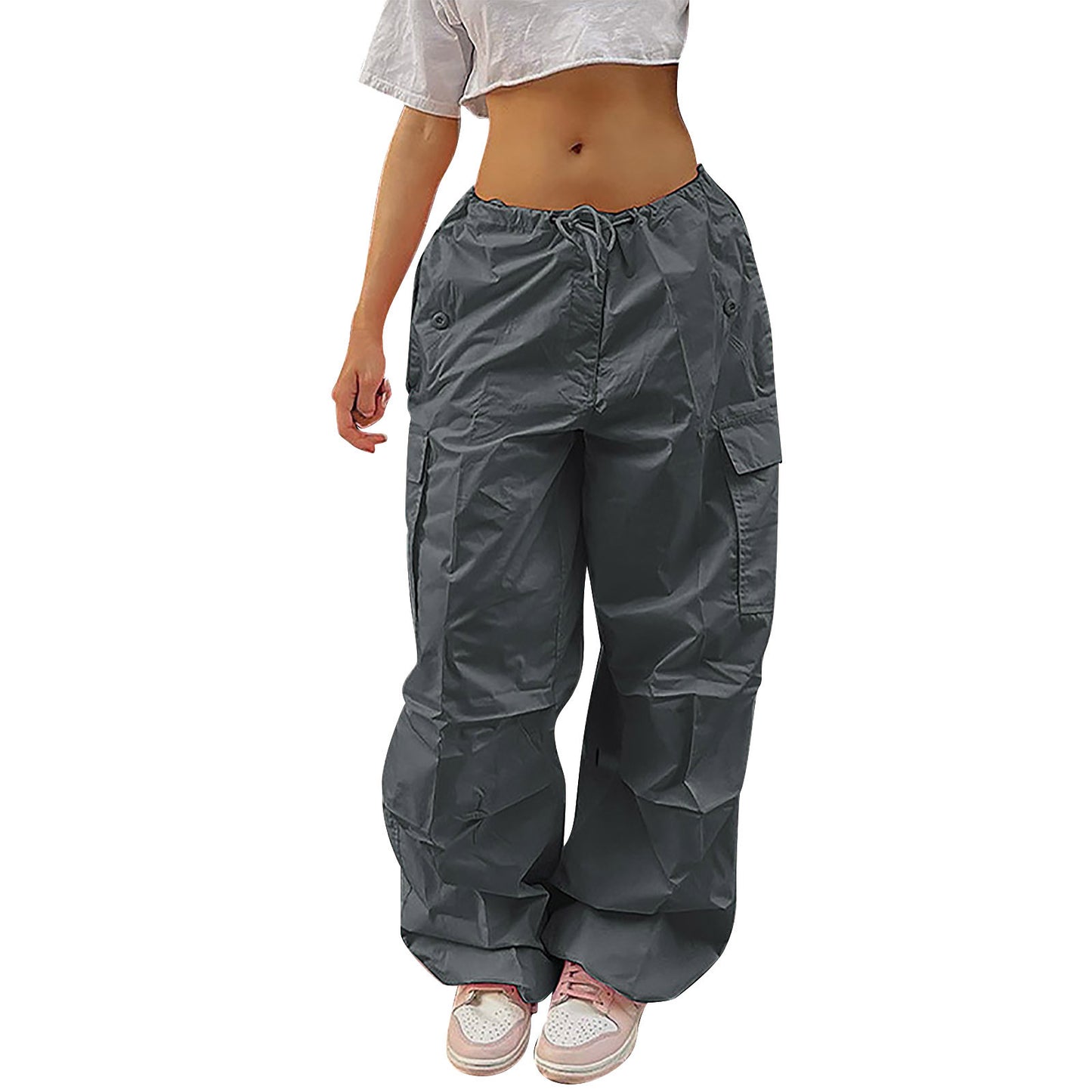 Casual Cargo Pants For Women Solid Color Drawstring