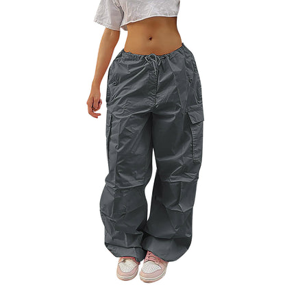 Casual Cargo Pants For Women Solid Color Drawstring