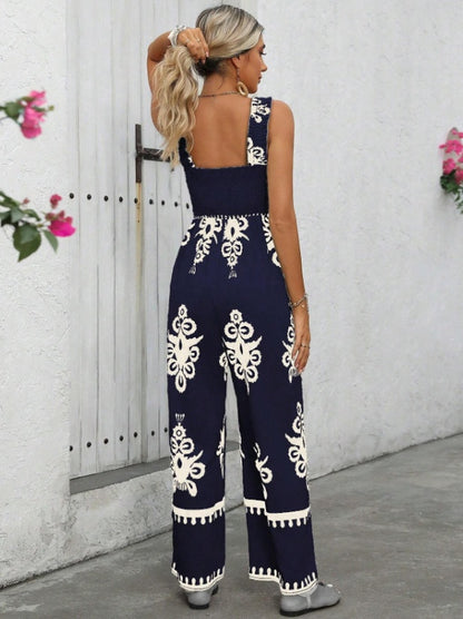 Women's Printed Wide Leg Jumpsuit