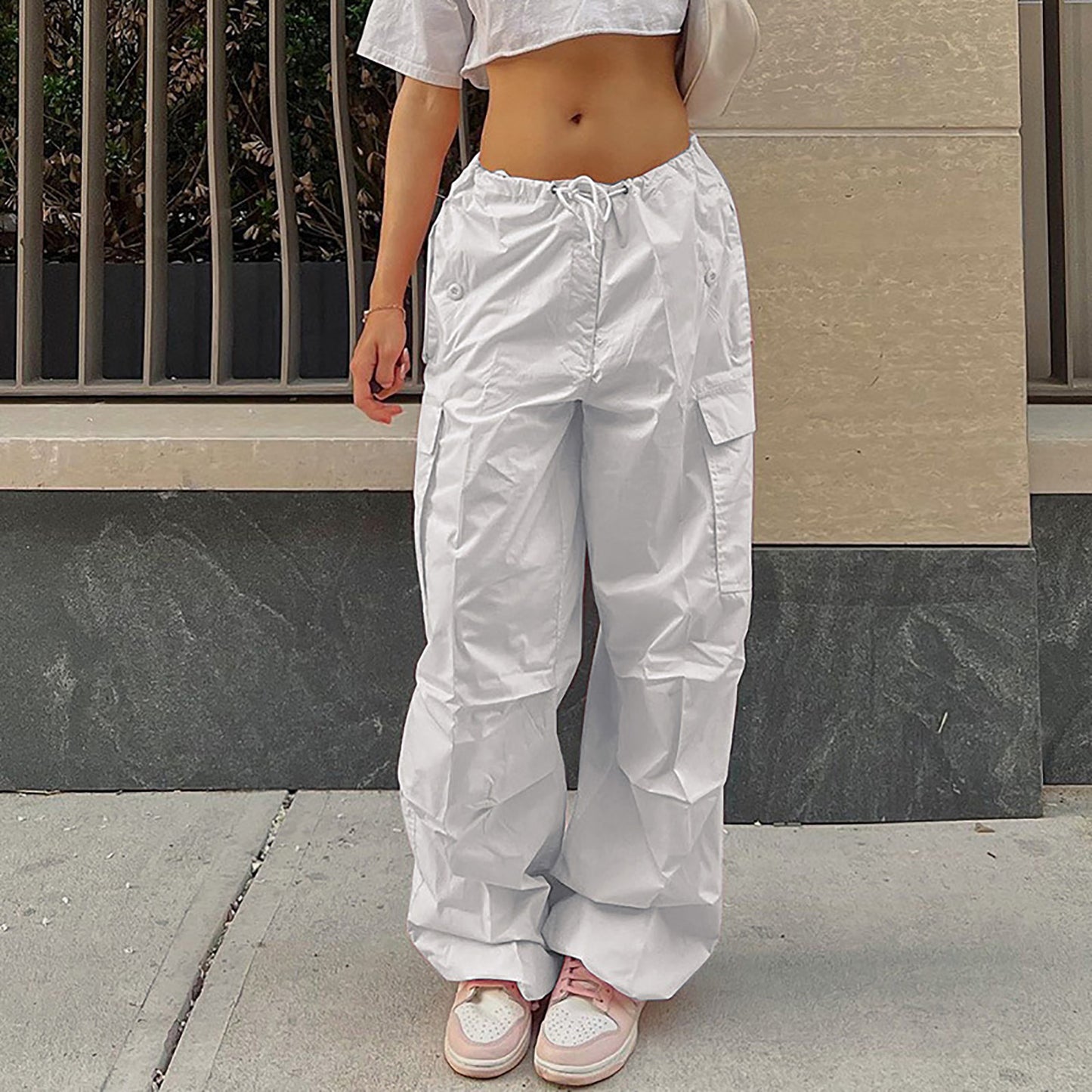 Casual Cargo Pants For Women Solid Color Drawstring