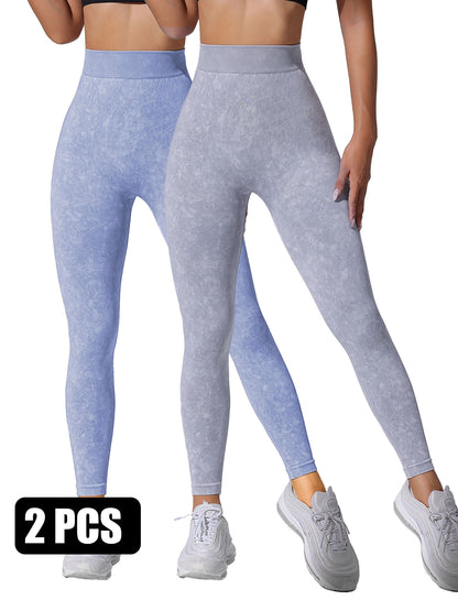 2 Pieces High Waist V Back Yoga Pants Tummy Control Running Workout Tight