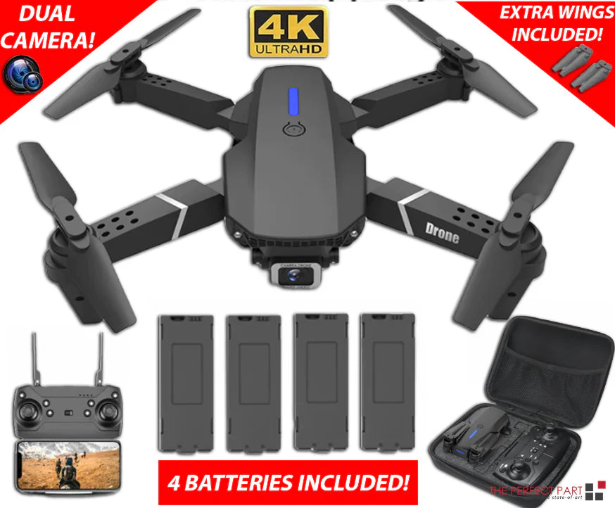 RC Drone With 4K HD Dual Camera WiFi FPV Foldable Quadcopter +4 Battery