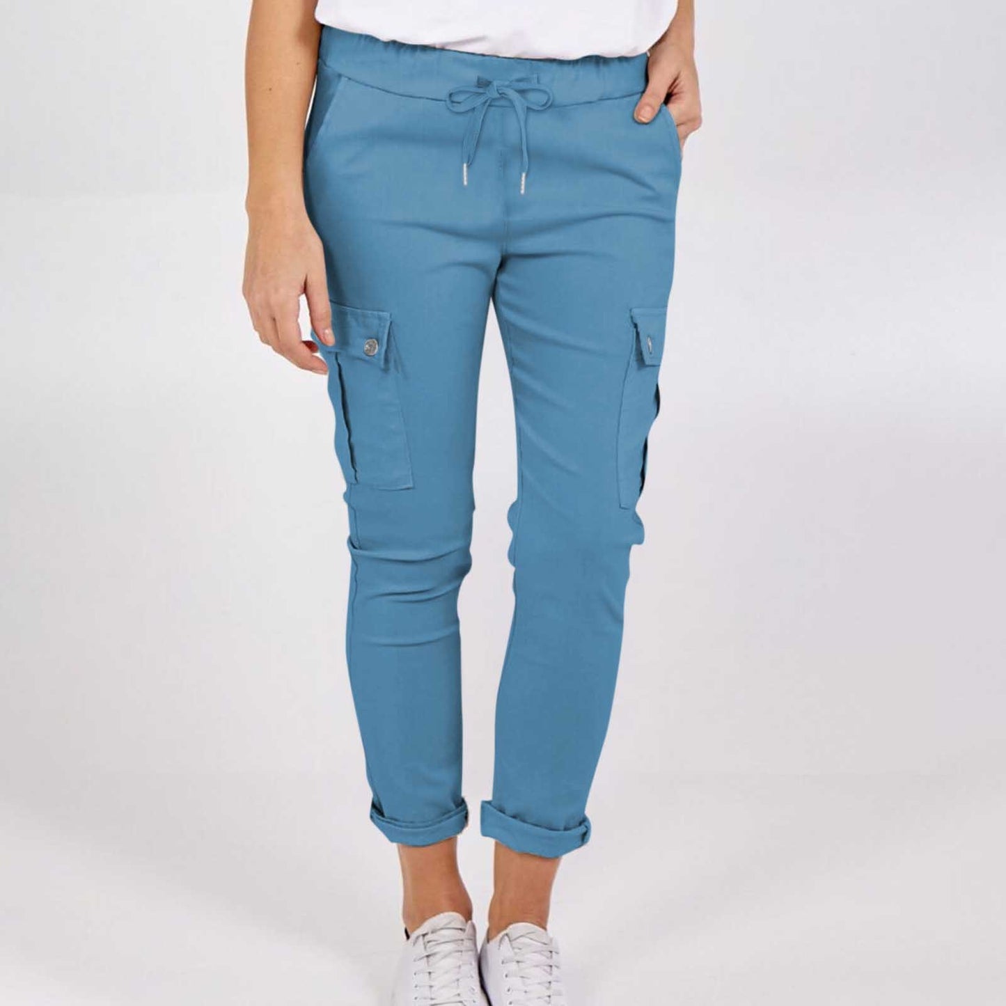 Casual Cargo Pants With Pockets Solid Color Drawstring
