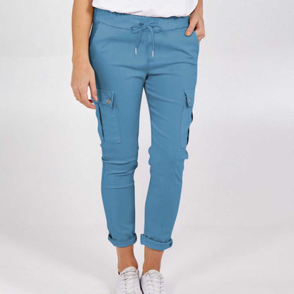 Casual Cargo Pants With Pockets Solid Color Drawstring