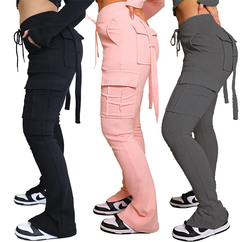 Cargo Pants With Pockets High Waist Drawstring Wide Leg