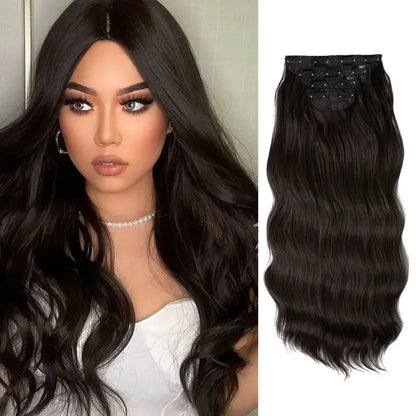 Extensiones de cabello sintético ondulado largo con clip