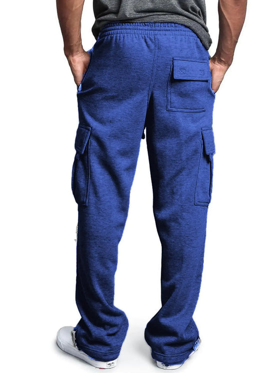 Pantalon de survêtement cargo pour homme, jogging décontracté en polaire, coupe ample, pantalon de sport ouvert à l'arrière pour homme avec poches, petit bleu royal